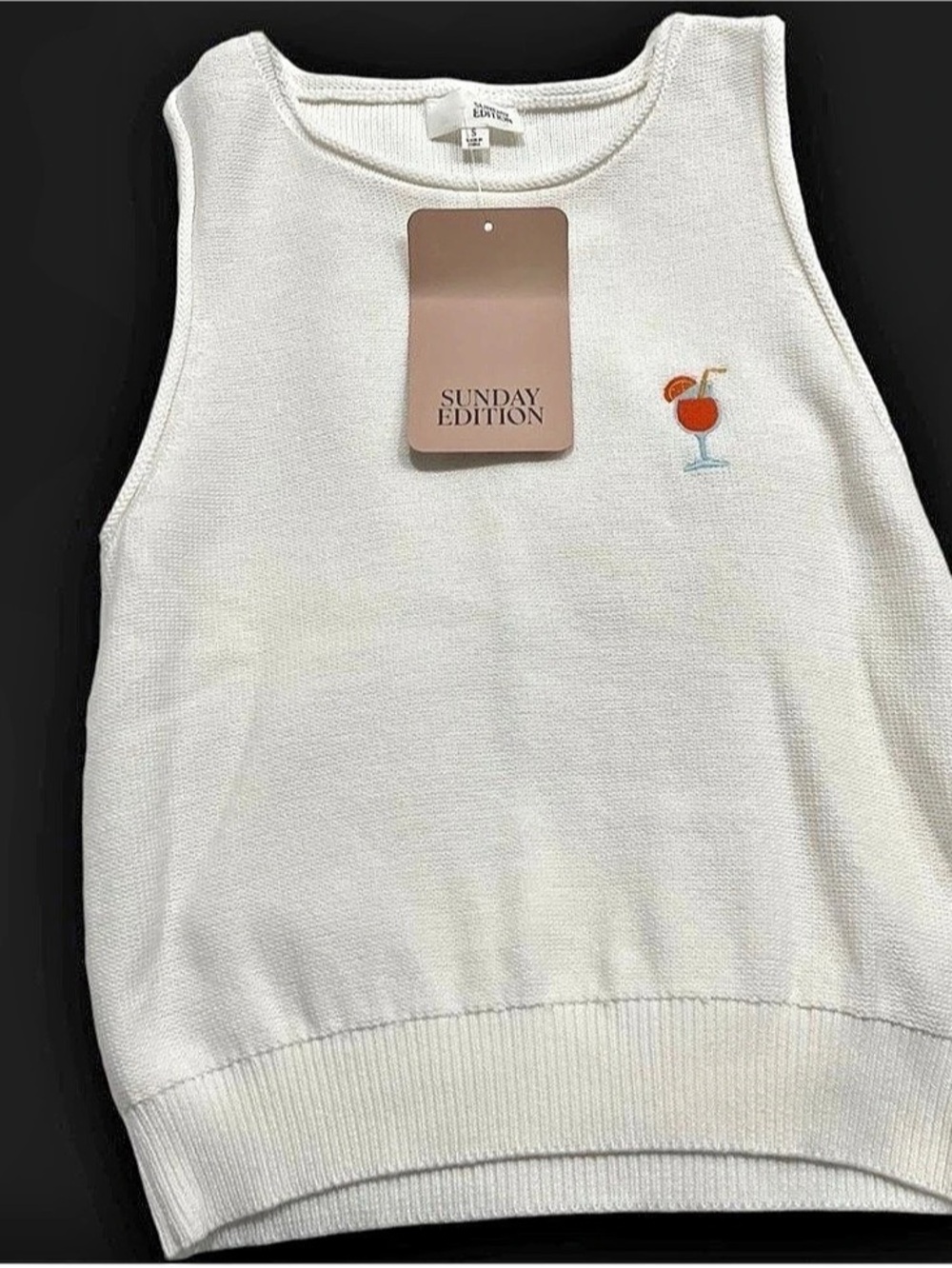 Sunday Edition Embroidered Cocktail Ribbed Knit Tank Top White